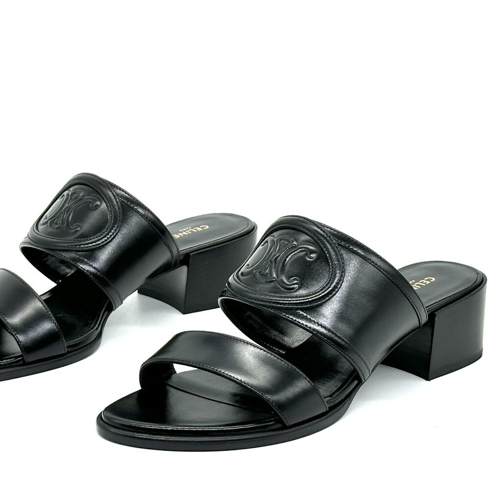 CELINE Appoline Lambskin Leather 40 Mule Slide Sandals Heels Triomphe Logo - Picture 10 of 13